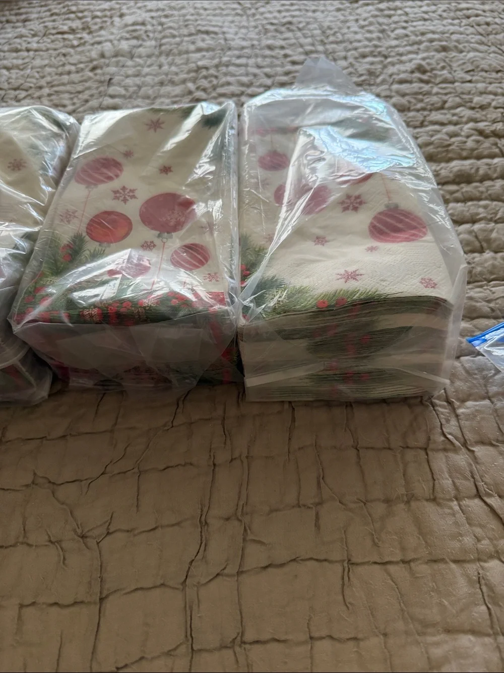 Holiday Paper Napkins with Red Ornaments four huge packages